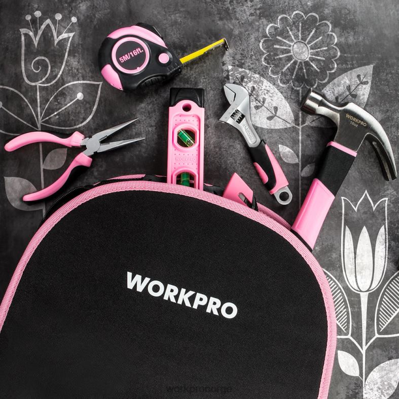 WORKPRO 103 stk verktøysett med lettbærende rund veske perfekt for gjør-det-selv-vedlikehold rosa verktøy 622PZ248