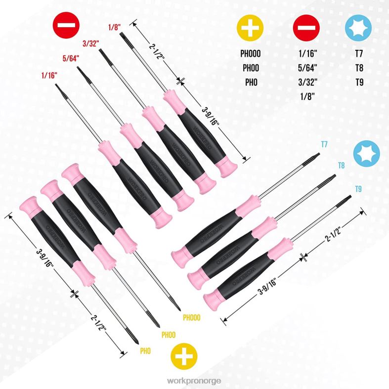 WORKPRO 10 stk presisjonsskrutrekkersett med veske, phillips, slisset, torx-stjerne, magnetisk spiss reparasjonssett for liten skrutrekker rosa verktøy 622PZ255