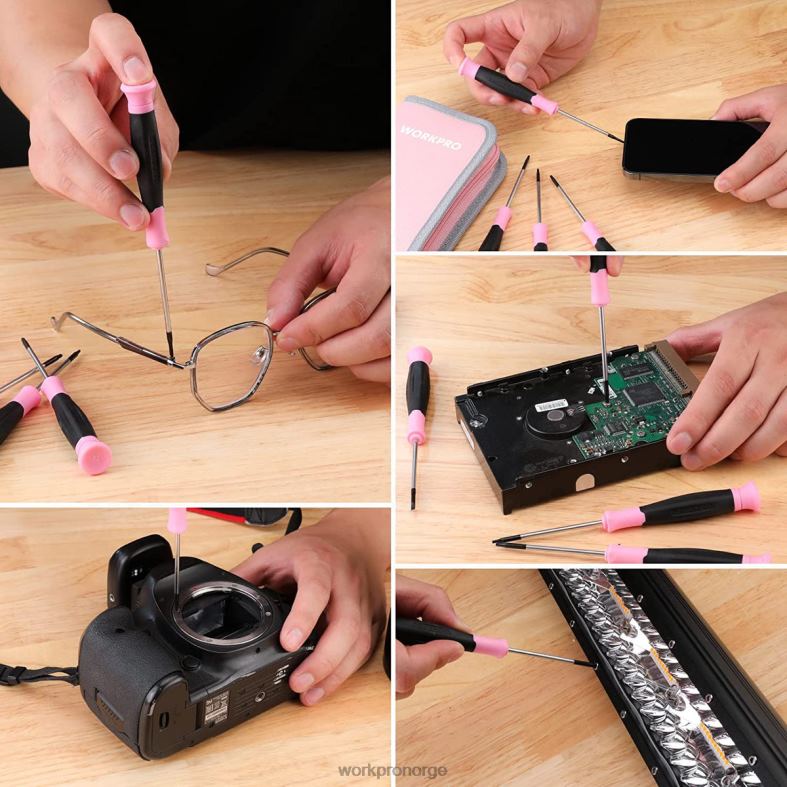 WORKPRO 10 stk presisjonsskrutrekkersett med veske, phillips, slisset, torx-stjerne, magnetisk spiss reparasjonssett for liten skrutrekker rosa verktøy 622PZ255