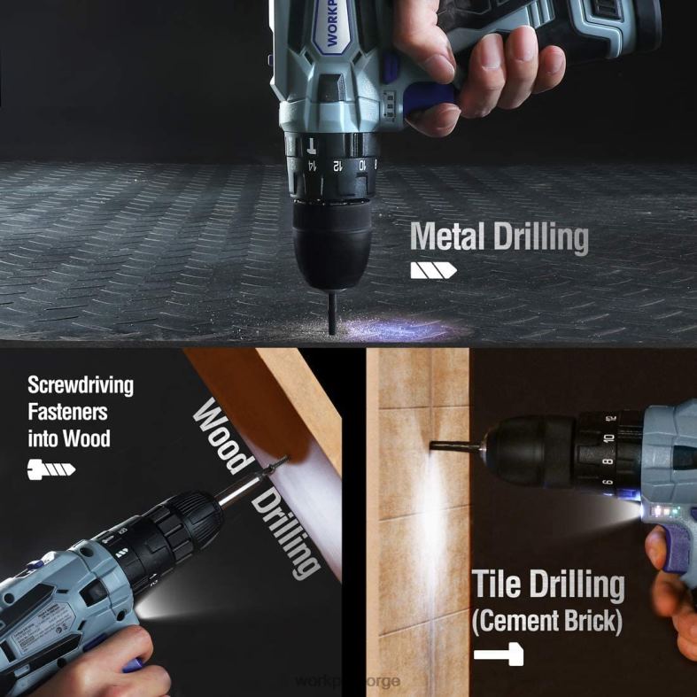WORKPRO 12v batteridrevet drill og hjemmeverktøysett, 177 stk kombisett med verktøypose nyttig verktøy 622PZ171