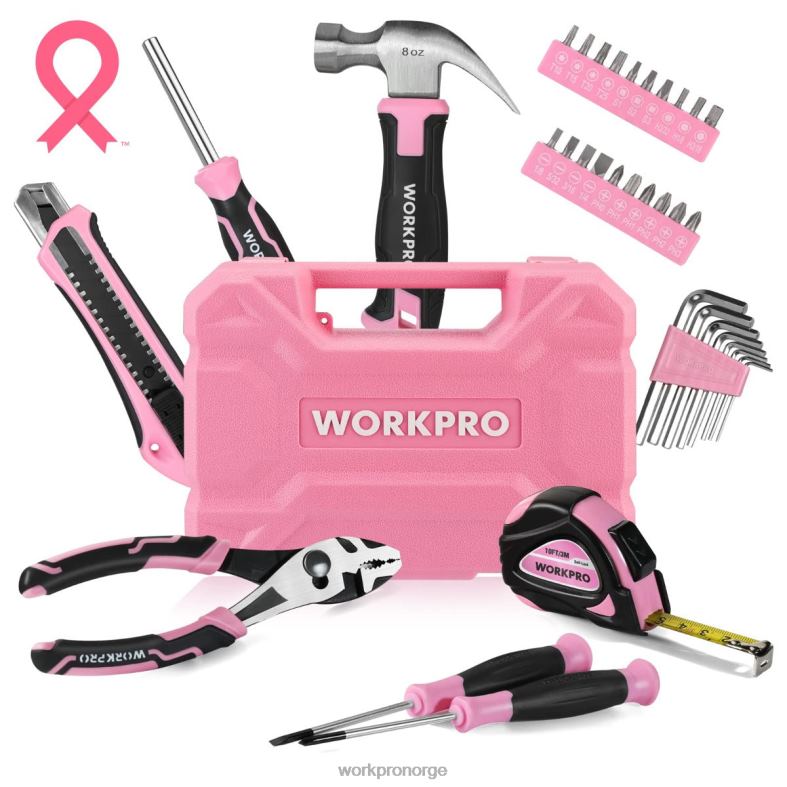 WORKPRO 35 stk husholdningsverktøysett med oppbevaringsverktøykasse rosa/blått verktøy 622PZ246