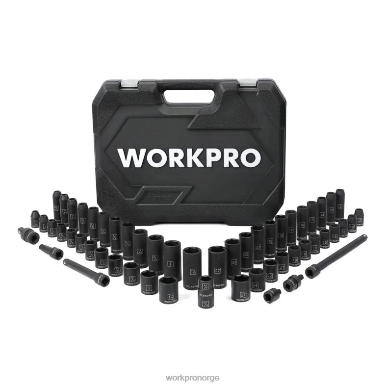 WORKPRO 55 stk stasjonsstøtkontaktsett med forlengelsesstenger, premium cr-v stål, sae og metriske stikkontakter med forbedret oppbevaringsboks morden verktøy 622PZ307