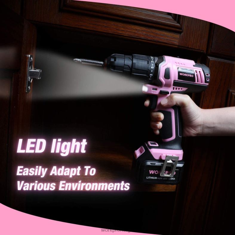 WORKPRO batteridrevet 20v litium-ion bordriversett rosa verktøy 622PZ262