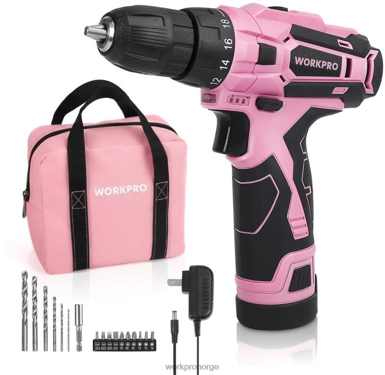 WORKPRO batteridrevet boremaskinsett 12v elektrisk skrutrekkerverktøysett for kvinner rosa verktøy 622PZ263