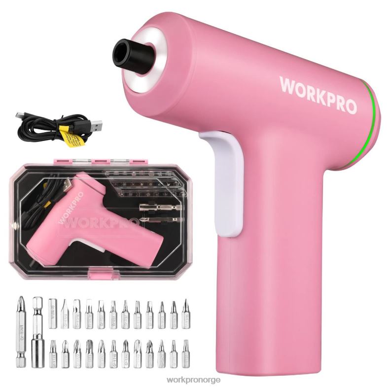 WORKPRO elektrisk trådløs 4v usb oppladbart litium-ion batteri skrutrekkersett rosa/svart verktøy 622PZ234