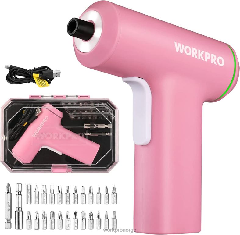 WORKPRO elektrisk trådløs 4v usb oppladbart litium-ion batteri skrutrekkersett rosa/svart verktøy 622PZ234
