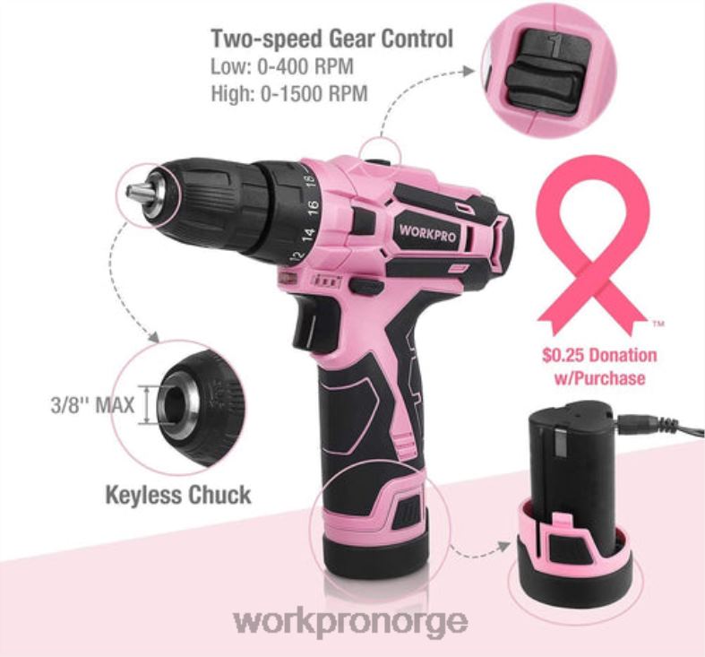 WORKPRO 12V batteridrevet boremaskinsett & 103 stk verktøysett & 8 stk magnetiske skrutrekkersett & 6-i-1 stiftepistol rosa verktøy 622PZ315