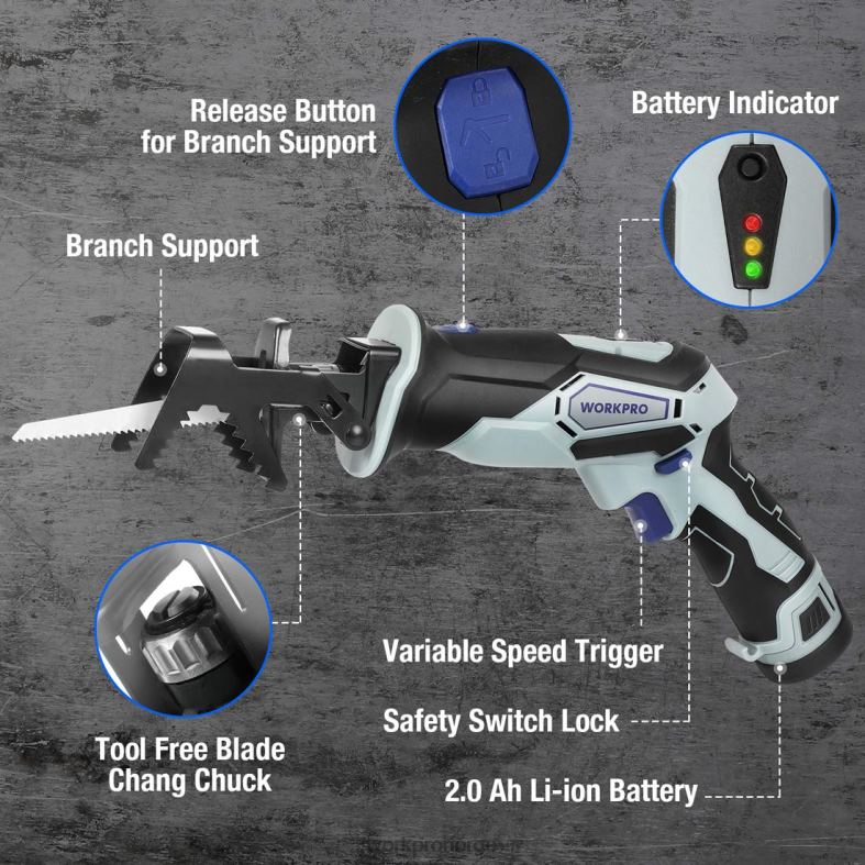 WORKPRO 12V batteridrevet frem- og tilbakegående sag & 12V batteridrevet boremaskinsett og 12 stk magnetiske skrutrekkersett og trådløs limpistol nyttig verktøy 622PZ321