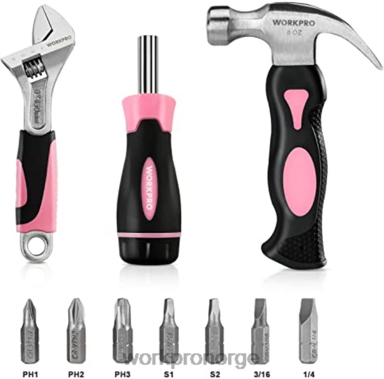 WORKPRO 20V batteridrevet boremaskinsett og 6-delt minitang og 10-delt verktøysett og trådløs limpistol rosa verktøy 622PZ316