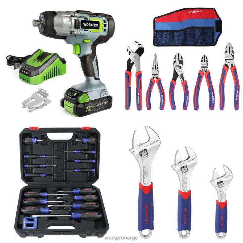 WORKPRO 20v trådløs slagnøkkel & 5 stk tangsett & 16 stk magnetisk skrutrekkersett & 3 stk justerbar skiftenøkkelsett hjelpsom verktøy 622PZ319