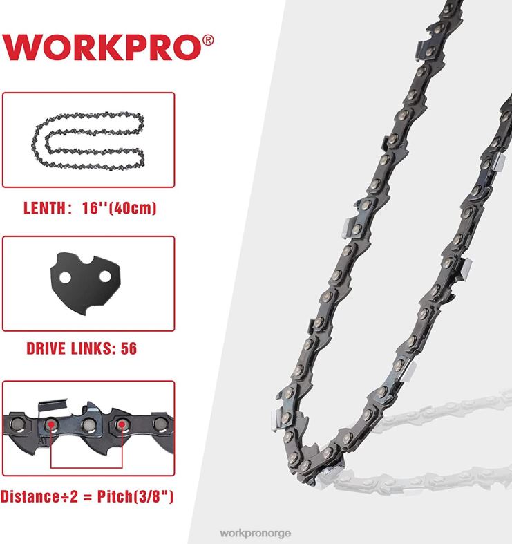 WORKPRO 2-paks motorsagkjede, 3/8\" stigning, 56 drivlenker ved sagkjede for motorsagdeler nyttig verktøy 622PZ204