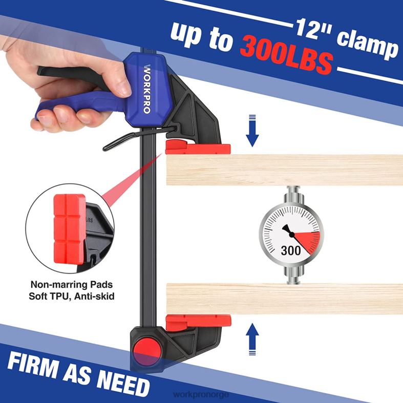 WORKPRO 2 stk stangklemmer for trebearbeiding, middels kraftig 300lbs enhånds klemme/spreder morden verktøy 622PZ118