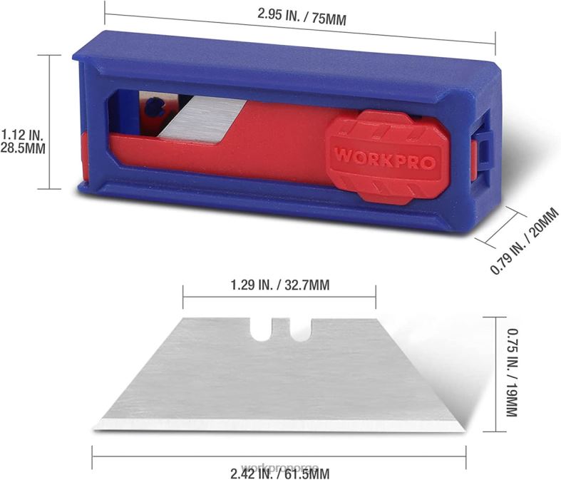 WORKPRO verktøyknivblader, sk5 stålbokskutterblad påfyll, standardstørrelse med individuell dispenser, pakke med 50 stk. morden verktøy 622PZ55