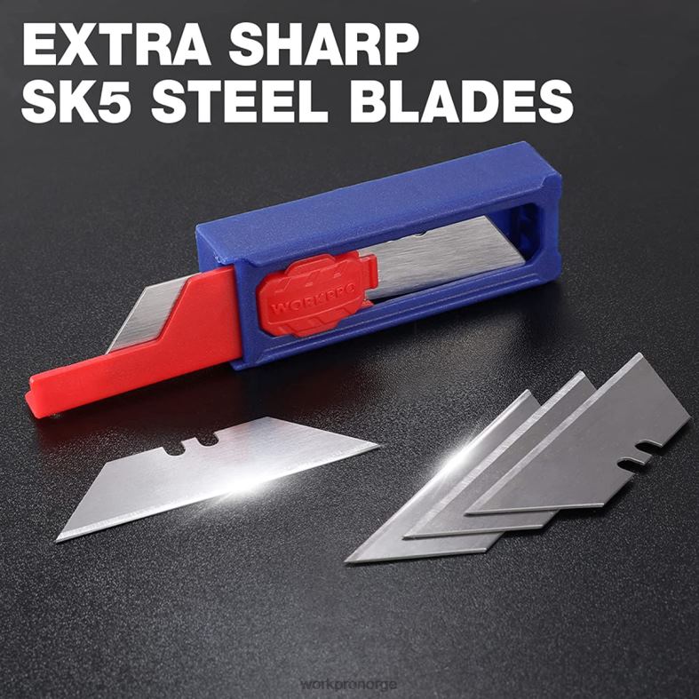 WORKPRO verktøyknivblader, sk5 stålbokskutterblad påfyll, standardstørrelse med individuell dispenser, pakke med 50 stk. morden verktøy 622PZ55