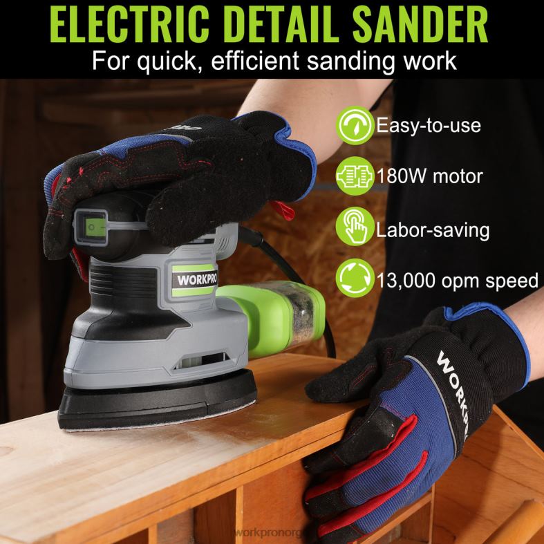 WORKPRO 1,6 amp detaljsliper, 13000 opm kompakt elektrisk slipemaskin med støvsamler hjelpsom verktøy 622PZ239