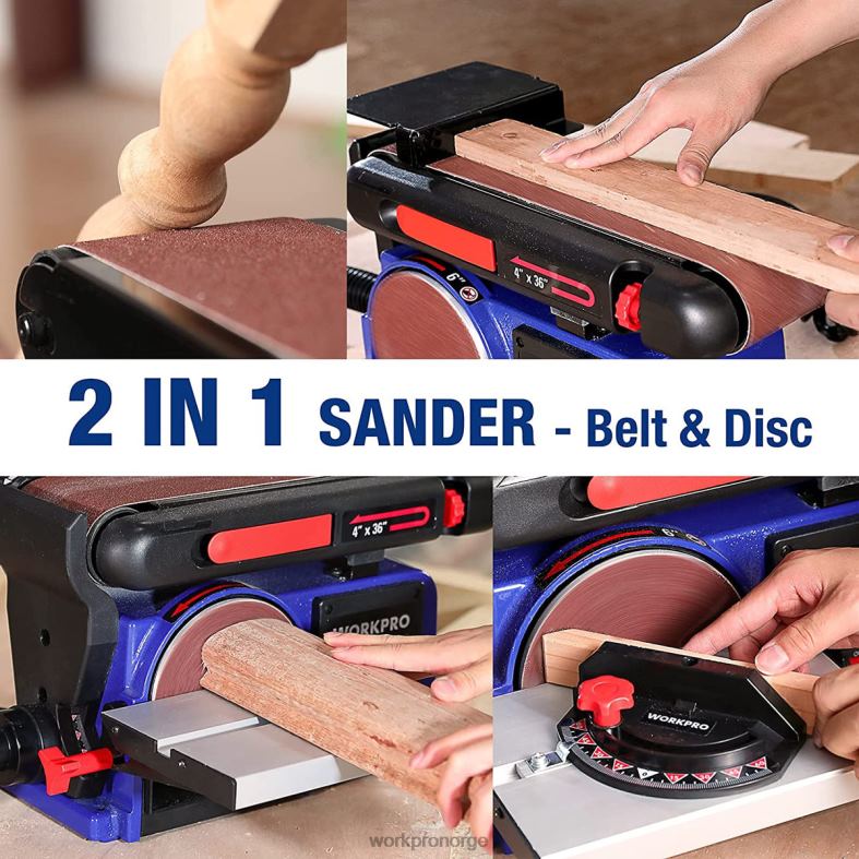 WORKPRO båndskivesliper, 4\" x 36\" bånd- og 6-tommers skivesliper med 6 stk sandpapir, støpejernsbunn for sliping av trebearbeiding nyttig verktøy 622PZ235