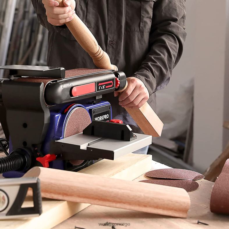 WORKPRO båndskivesliper, 4\" x 36\" bånd- og 6-tommers skivesliper med 6 stk sandpapir, støpejernsbunn for sliping av trebearbeiding nyttig verktøy 622PZ235