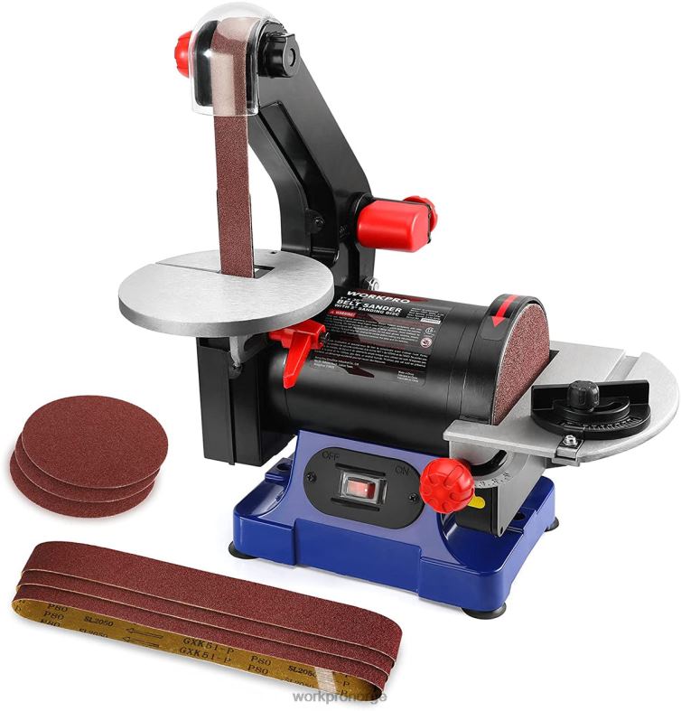 WORKPRO skivebåndsliper, 1 tommer x 30 tommers bånd & 5 tommers slipeskive, inkludert 6 stk sandpapir hjelpsom verktøy 622PZ237
