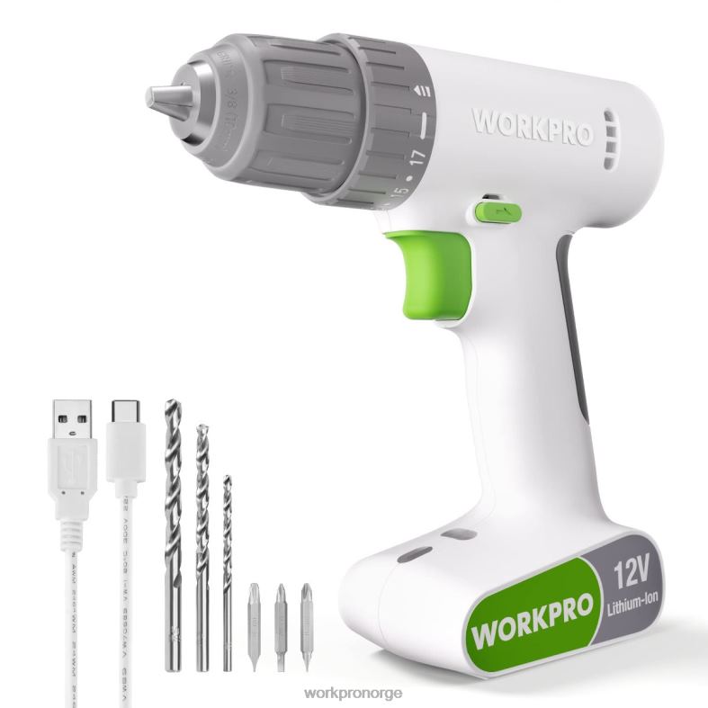WORKPRO 12V batteridrevet boremaskinsett med 6 bits, 3/8-tommers nøkkelfri chuck, variabel hastighet, 18 touque-innstilling rosa/hvit verktøy 622PZ175