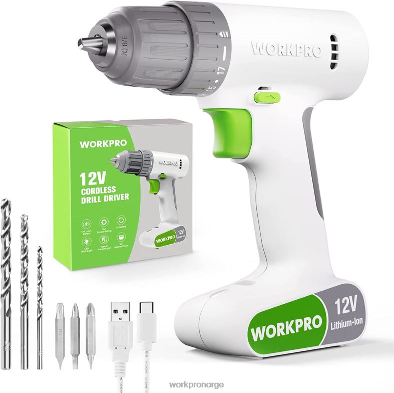 WORKPRO 12V batteridrevet boremaskinsett med 6 bits, 3/8-tommers nøkkelfri chuck, variabel hastighet, 18 touque-innstilling rosa/hvit verktøy 622PZ175
