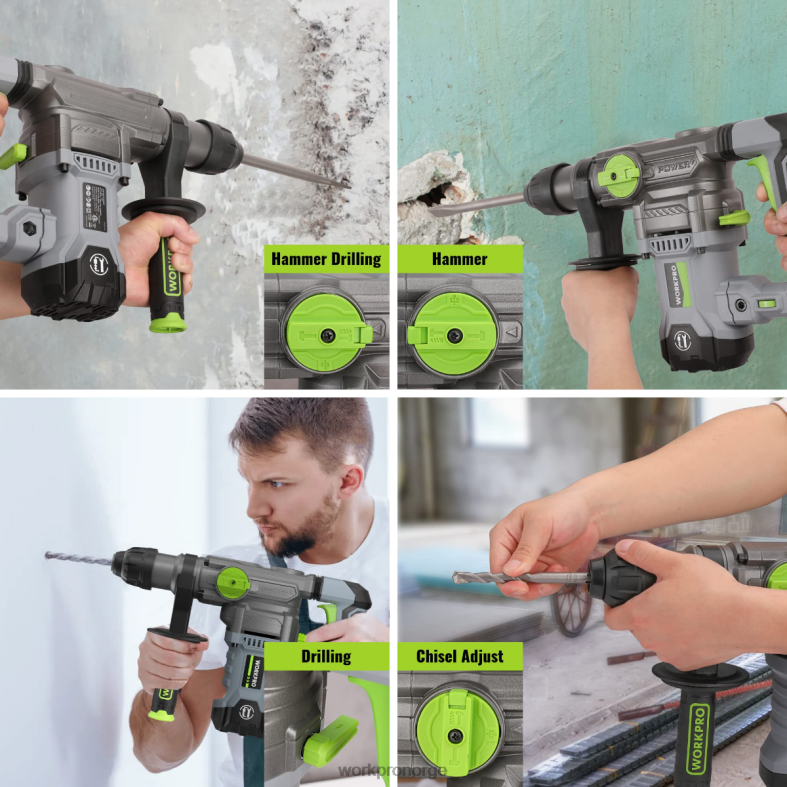 WORKPRO 12,5 amp 1-1/4 tommer premium sds-plus borhammer, kraftig versjon med ledning hjelpsom verktøy 622PZ179