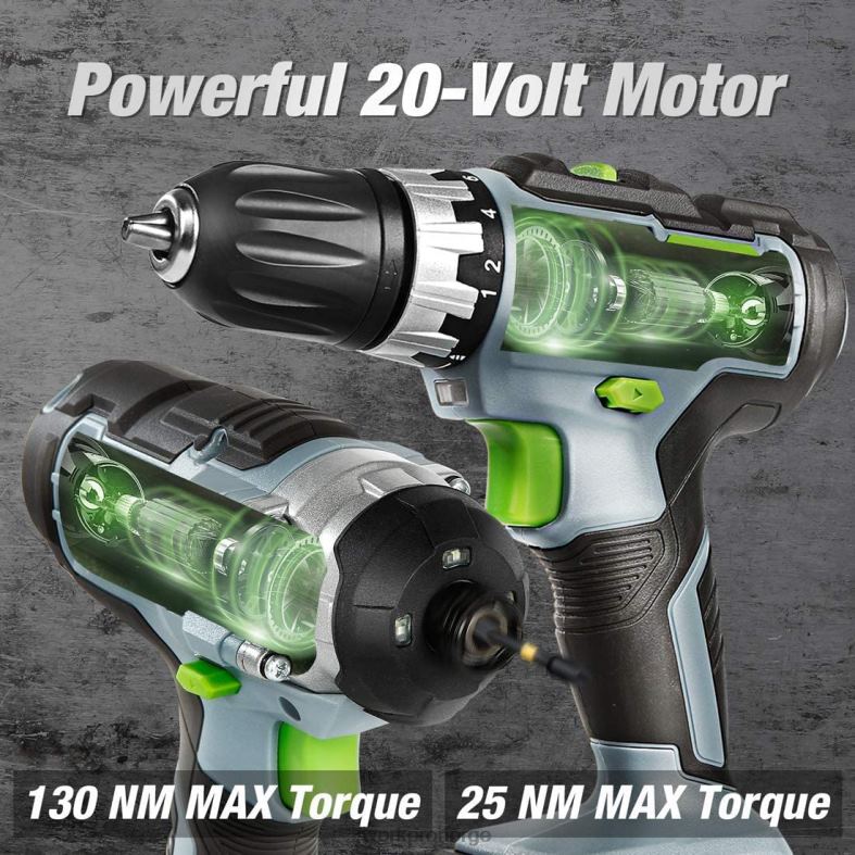WORKPRO 20V trådløs drill combo kit, boremaskin og slagdriver med 2x 2.0ah batterier og 1 times hurtiglader hjelpsom verktøy 622PZ169
