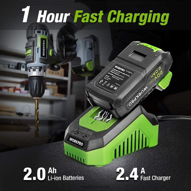 WORKPRO 20V trådløs drill combo kit, boremaskin og slagdriver med 2x 2.0ah batterier og 1 times hurtiglader hjelpsom verktøy 622PZ169