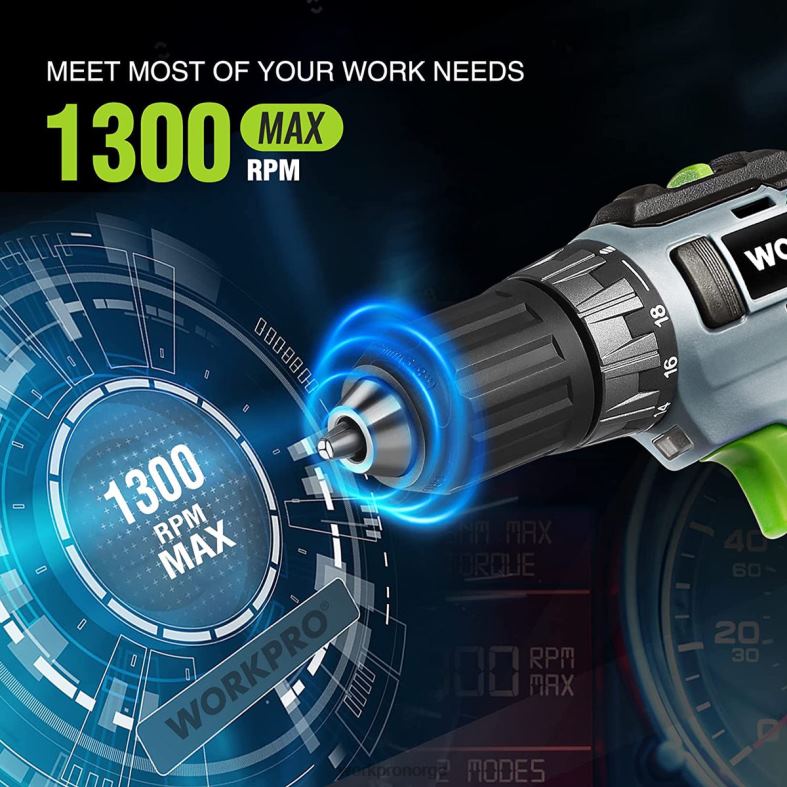 WORKPRO 20v batteridrevet boremaskinsett, 2,0 ah li-ion-batteri, 1 times hurtiglader og 11-tommers oppbevaringspose inkludert grønn verktøy 622PZ176