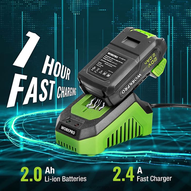 WORKPRO 20v batteridrevet boremaskinsett, 2,0 ah li-ion-batteri, 1 times hurtiglader og 11-tommers oppbevaringspose inkludert grønn verktøy 622PZ176