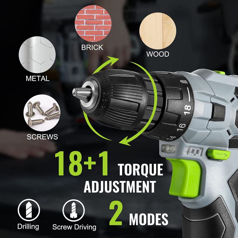 WORKPRO 61 stk 12V batteridrevet drill og hjemmeverktøysett, 14-tommers oppbevaringspose inkludert grå verktøy 622PZ174