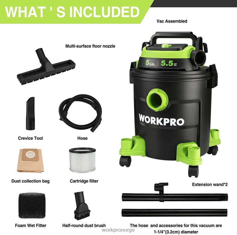 WORKPRO 5 gallon butikkstøvsuger, 5,5 peak hestekrefter butikk-støvsuger med hepa-filter, slange og tilbehør morden verktøy 622PZ214