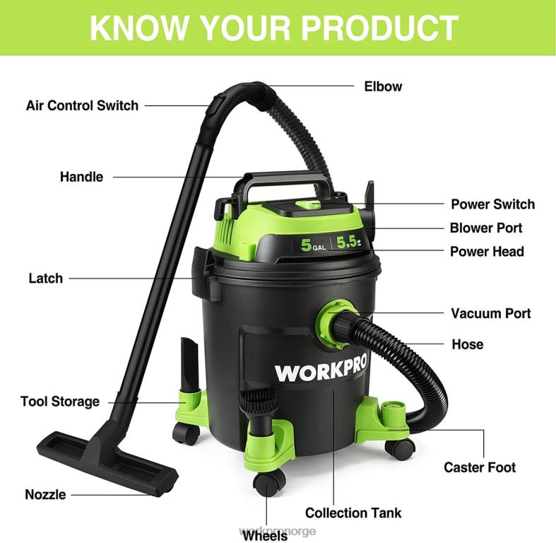 WORKPRO 5 gallon butikkstøvsuger, 5,5 peak hestekrefter butikk-støvsuger med hepa-filter, slange og tilbehør morden verktøy 622PZ214