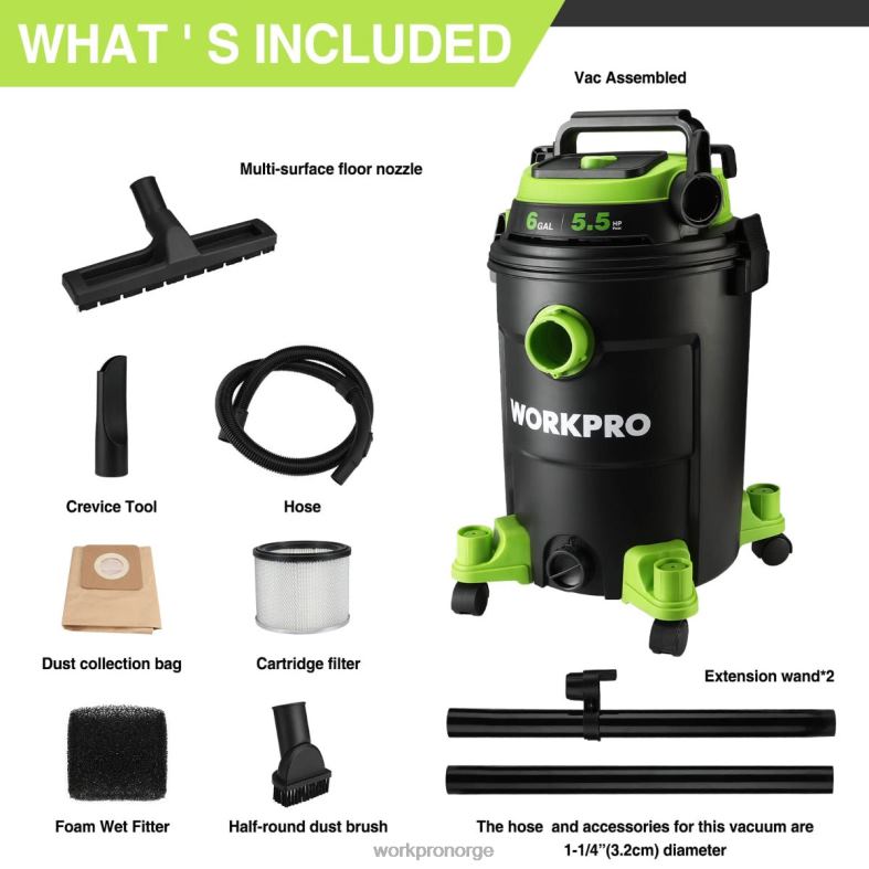 WORKPRO 6 gallon butikkstøvsuger 5,5 peak hestekrefter butikkstøvsuger med hepa-filterslange og tilbehør hjelpsom verktøy 622PZ215