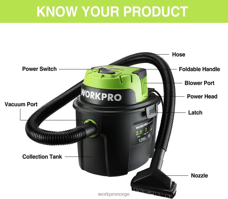 WORKPRO våt/tørr støvsuger 2,5 gallon 3 peak hestekrefter, bærbar butikkstøvsuger for hjemmet nyttig verktøy 622PZ216