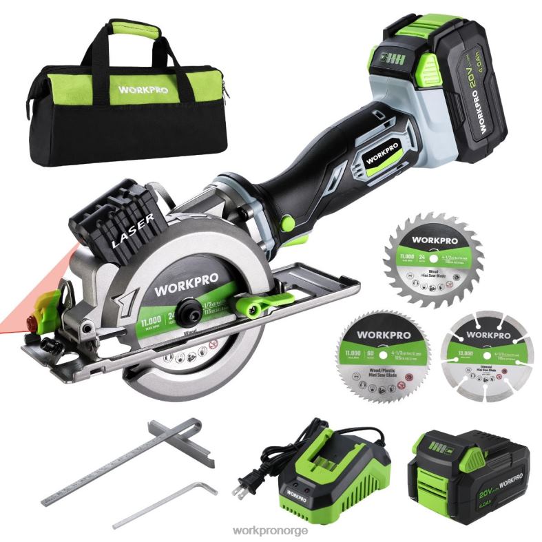 WORKPRO kompakt trådløs minisirkelsag, 20v 4.0ah batteri, hurtiglader, 3 sagblad, 4500rpm hjelpsom verktøy 622PZ186