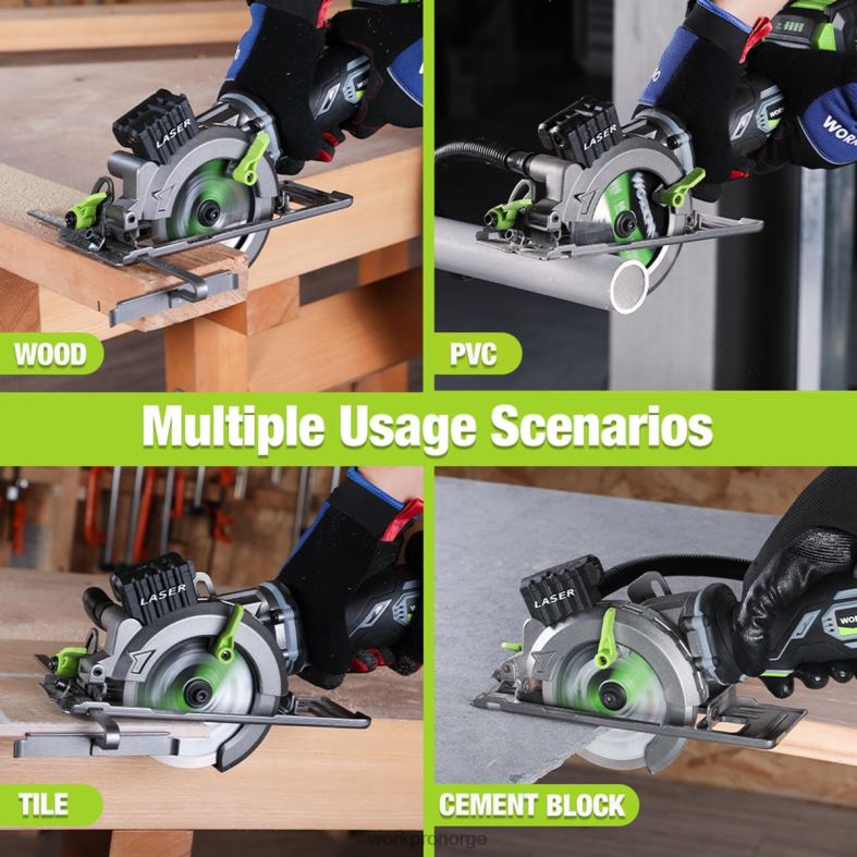 WORKPRO kompakt trådløs minisirkelsag, 20v 4.0ah batteri, hurtiglader, 3 sagblad, 4500rpm hjelpsom verktøy 622PZ186