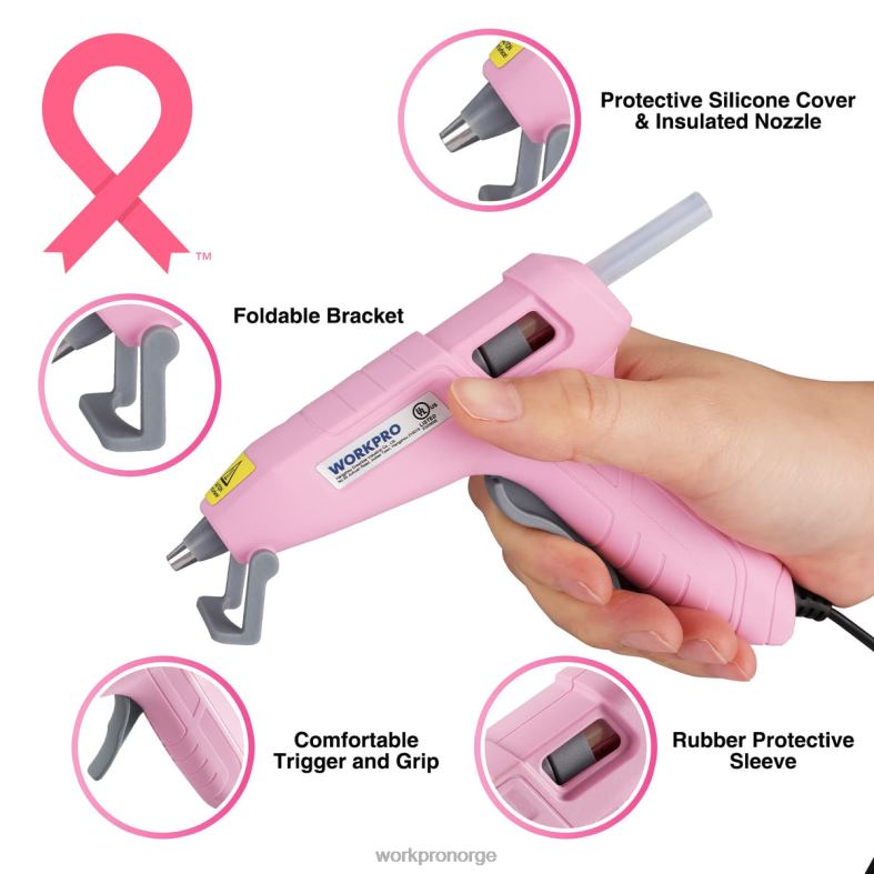 WORKPRO mini limpistolsett med 20 stk limstifter rosa/hvit verktøy 622PZ162