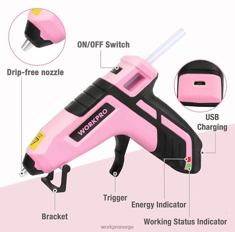 WORKPRO trådløs smeltehurtig forvarming minilimpistol med 20 stk premium limstift blå/rosa verktøy 622PZ163