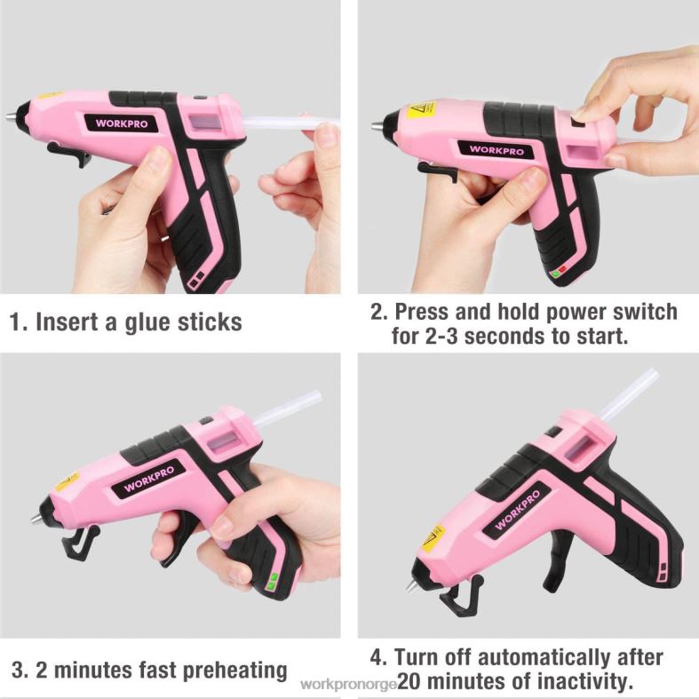 WORKPRO trådløs smeltehurtig forvarming minilimpistol med 20 stk premium limstift blå/rosa verktøy 622PZ163