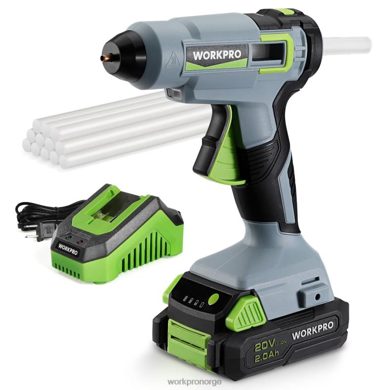 WORKPRO trådløst limpistolsett med 12 stk limstifter, 20v 2,0 ah li-ion batteri nyttig verktøy 622PZ165