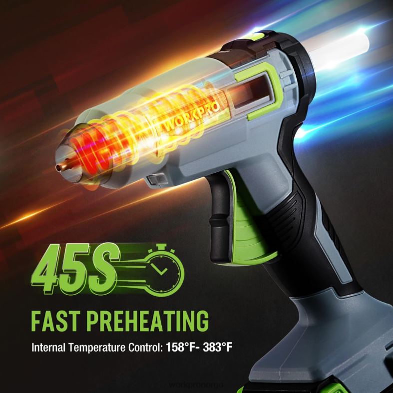 WORKPRO trådløst limpistolsett med 12 stk limstifter, 20v 2,0 ah li-ion batteri nyttig verktøy 622PZ165