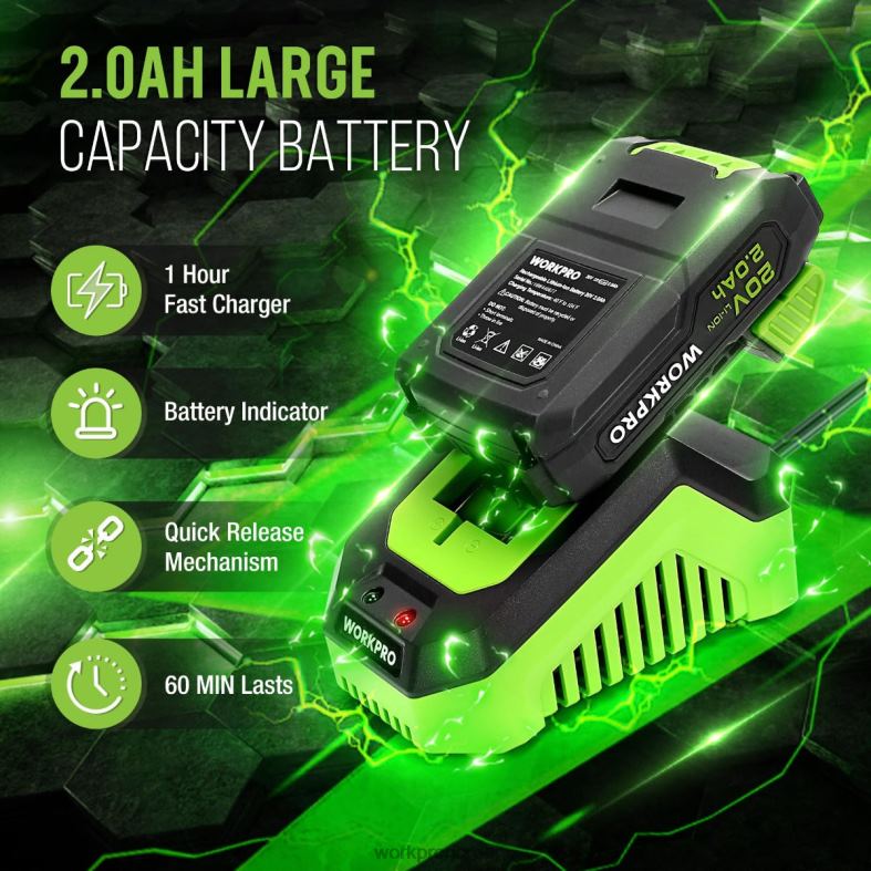 WORKPRO trådløst limpistolsett med 12 stk limstifter, 20v 2,0 ah li-ion batteri nyttig verktøy 622PZ165