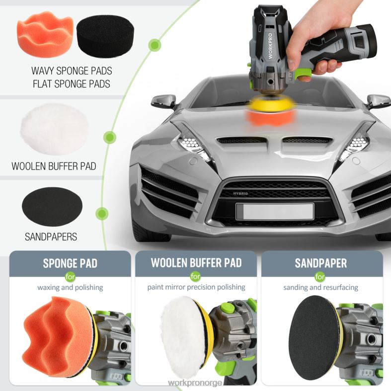 WORKPRO 12V trådløs polermaskin, mini-bildetaljeringsbuffer og slipemaskinsett med 2 li-ion-batterier nyttig verktøy 622PZ229