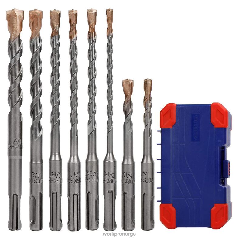 WORKPRO 8 stk sds-plus borkronesett, karbidspiss, sds+ borhammersett med oppbevaringsboks for murstein, sement, stein og betong nyttig verktøy 622PZ205