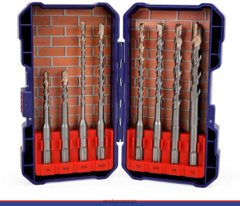 WORKPRO 8 stk sds-plus borkronesett, karbidspiss, sds+ borhammersett med oppbevaringsboks for murstein, sement, stein og betong nyttig verktøy 622PZ205