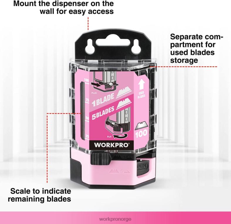 WORKPRO 100 stk sk5 karbonstål verktøyknivblader erstatning med dispenser rød/rosa verktøy 622PZ49