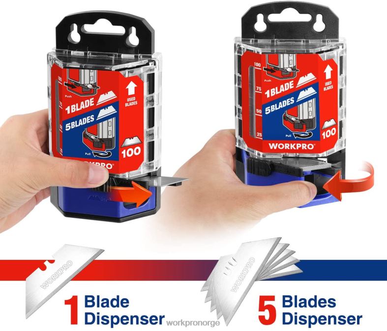 WORKPRO 100 stk sk5 karbonstål verktøyknivblader erstatning med dispenser rød/rosa verktøy 622PZ49