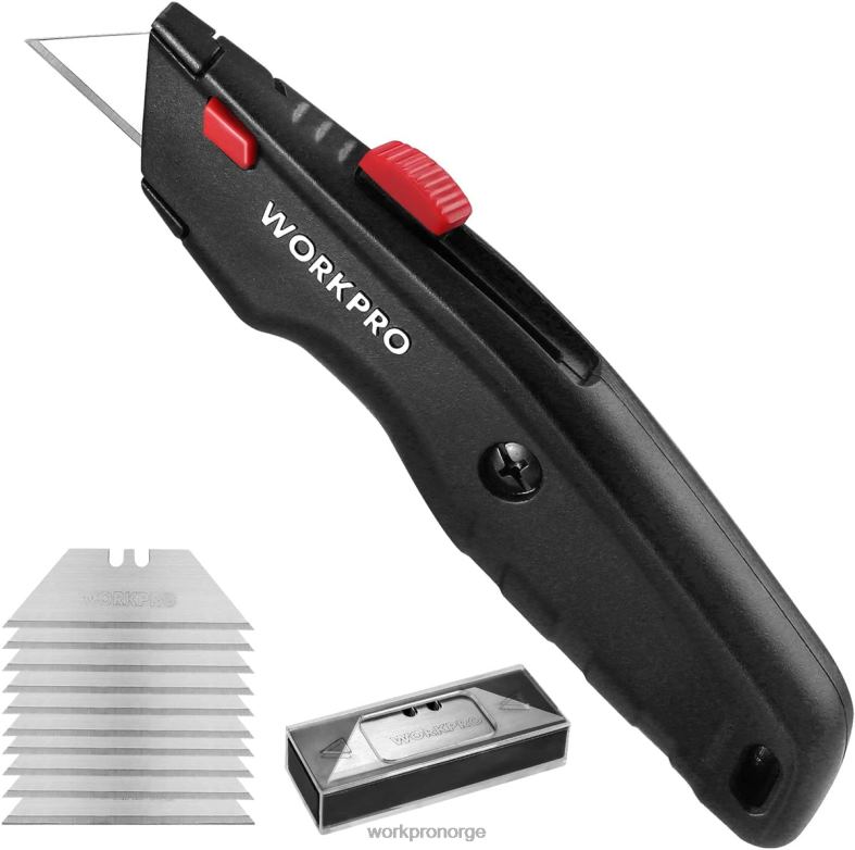 WORKPRO førsteklasses verktøykniv, uttrekkbar kraftig bokskutter i metall, barberkniv med hurtigskifteblad, med 10 ekstra blader svart/blått/rødt verktøy 622PZ51
