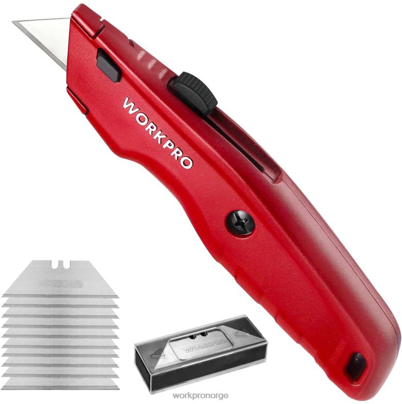 WORKPRO førsteklasses verktøykniv, uttrekkbar kraftig bokskutter i metall, barberkniv med hurtigskifteblad, med 10 ekstra blader svart/blått/rødt verktøy 622PZ51
