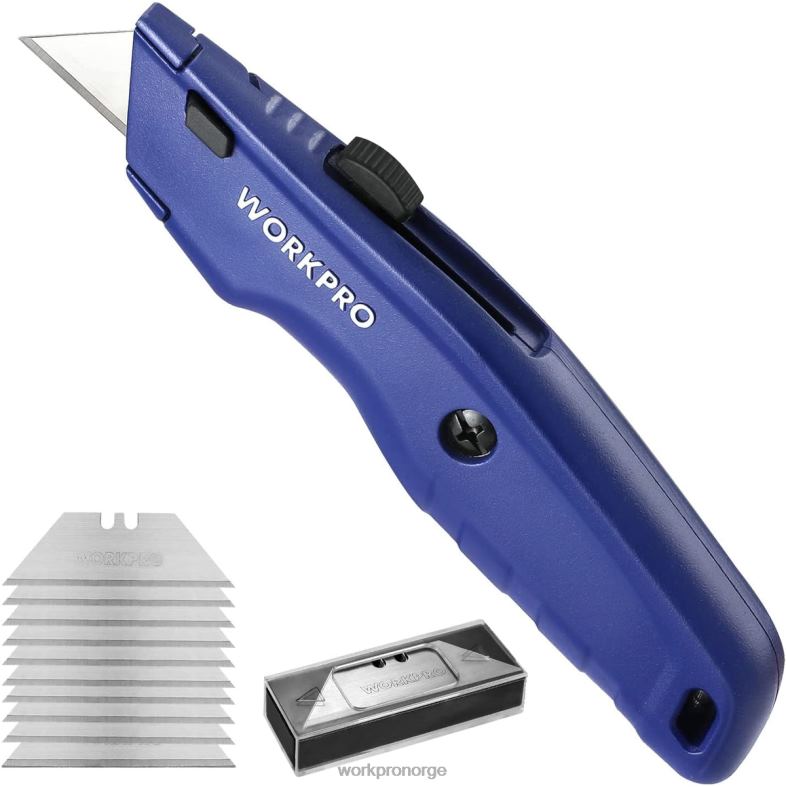 WORKPRO førsteklasses verktøykniv, uttrekkbar kraftig bokskutter i metall, barberkniv med hurtigskifteblad, med 10 ekstra blader svart/blått/rødt verktøy 622PZ51